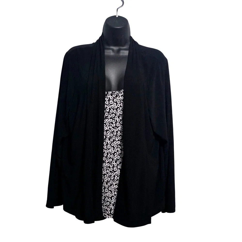 Sag Harbor Stretch Woman Black Layered Cardigan Swirl Print Mock Tank 1X